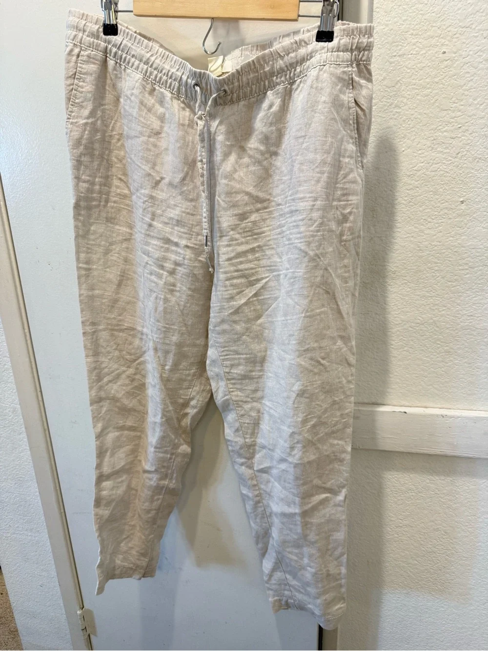 H&M women’s Lightweight 100% Linen Drawstring Pants in Natural size 12